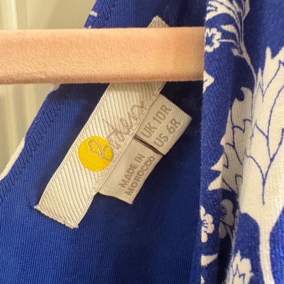 Boden Amy Jersey Midi Dress Double V Belted Blue White Size 6R VGUC Side Pockets - Picture 6 of 16